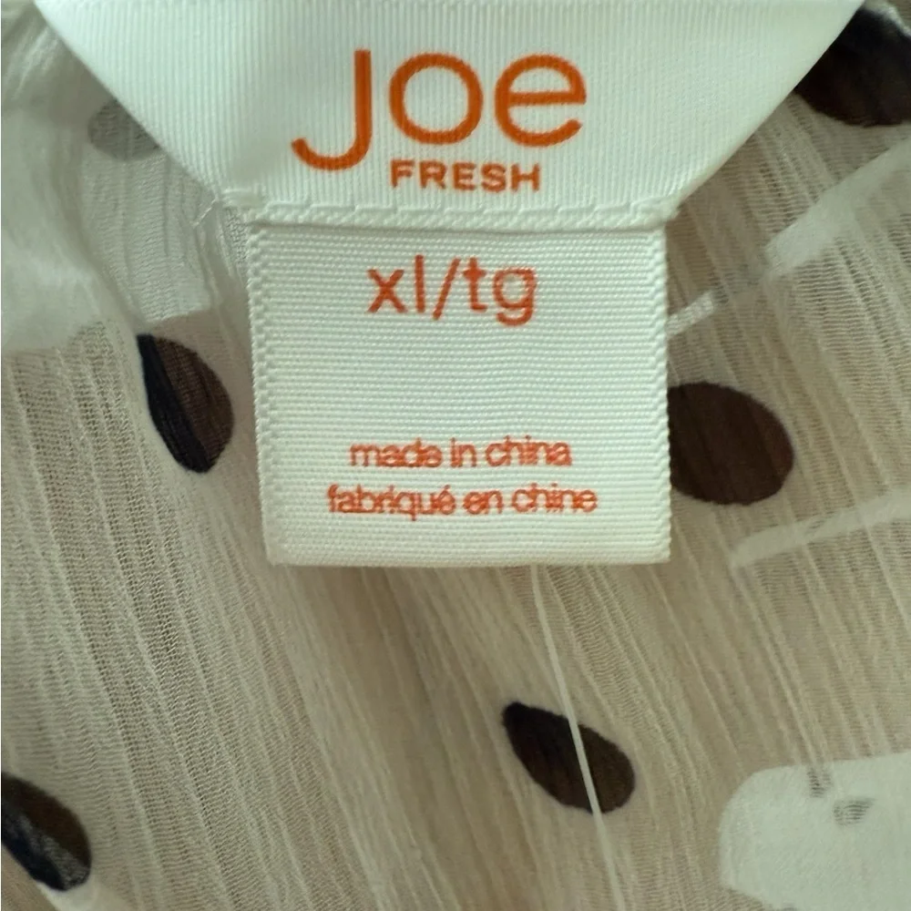 Joe Fresh Blouse Womens White Block 
Polka Dot Sheer 3/4 Sleeve Size XL - Picture 6 of 8